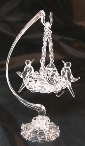 Glass hanging bird bath feeder - glass,