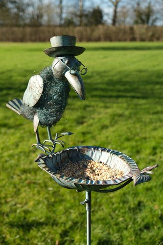 Verdigris crow bird bath - verdigris,