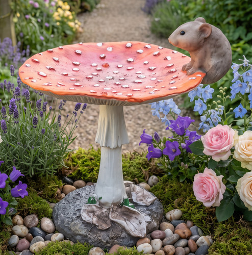 Bird bath feeder mushroom - bird,