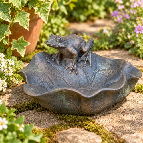 Resin frog bird - bath, garden