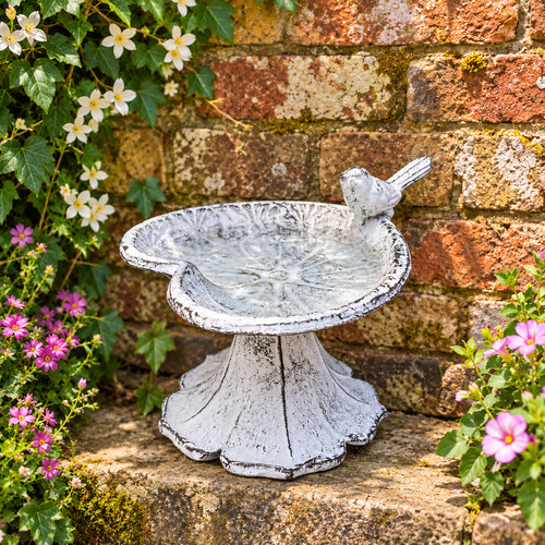White bird bath cast iron - white,