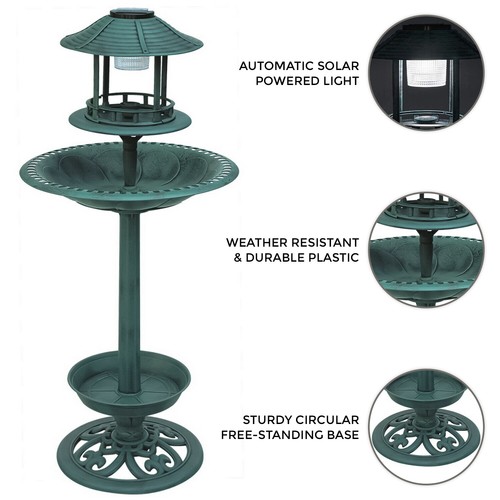Bird bath feeder with solar - bird,