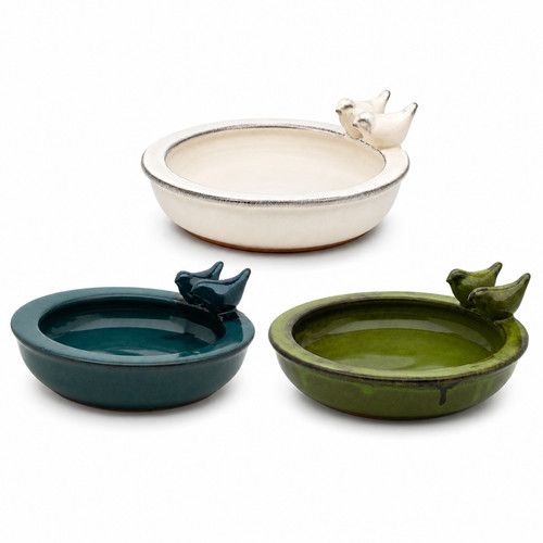 Ceramic bird bath large - bird,