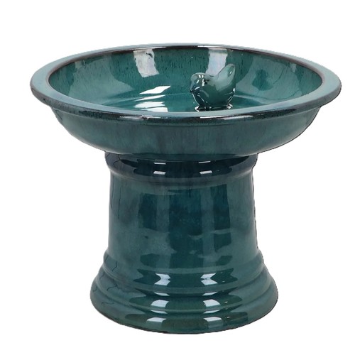 Ceramic bird bath - bird, blue
