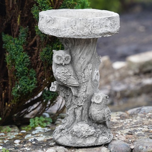 Owl bird bath garden - bath, statue