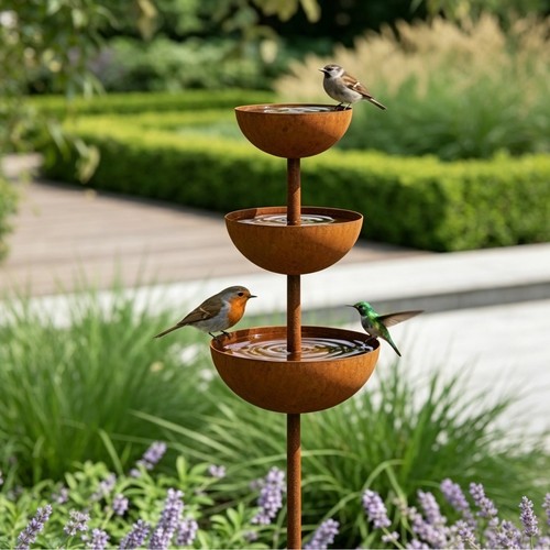Tier corten steel bird - 3-tier,