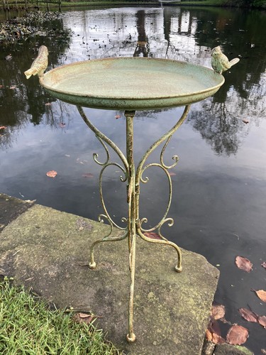 Metal green bird bath - bath, feeder