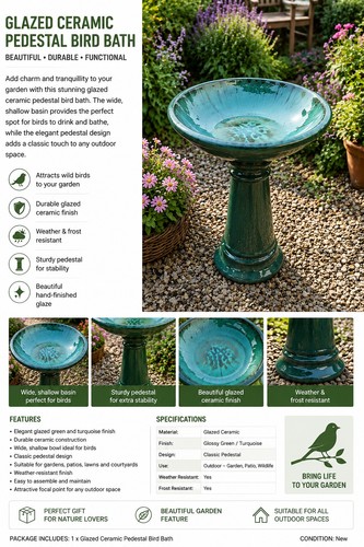 Glazed ceramic pedestal bird - glazed,